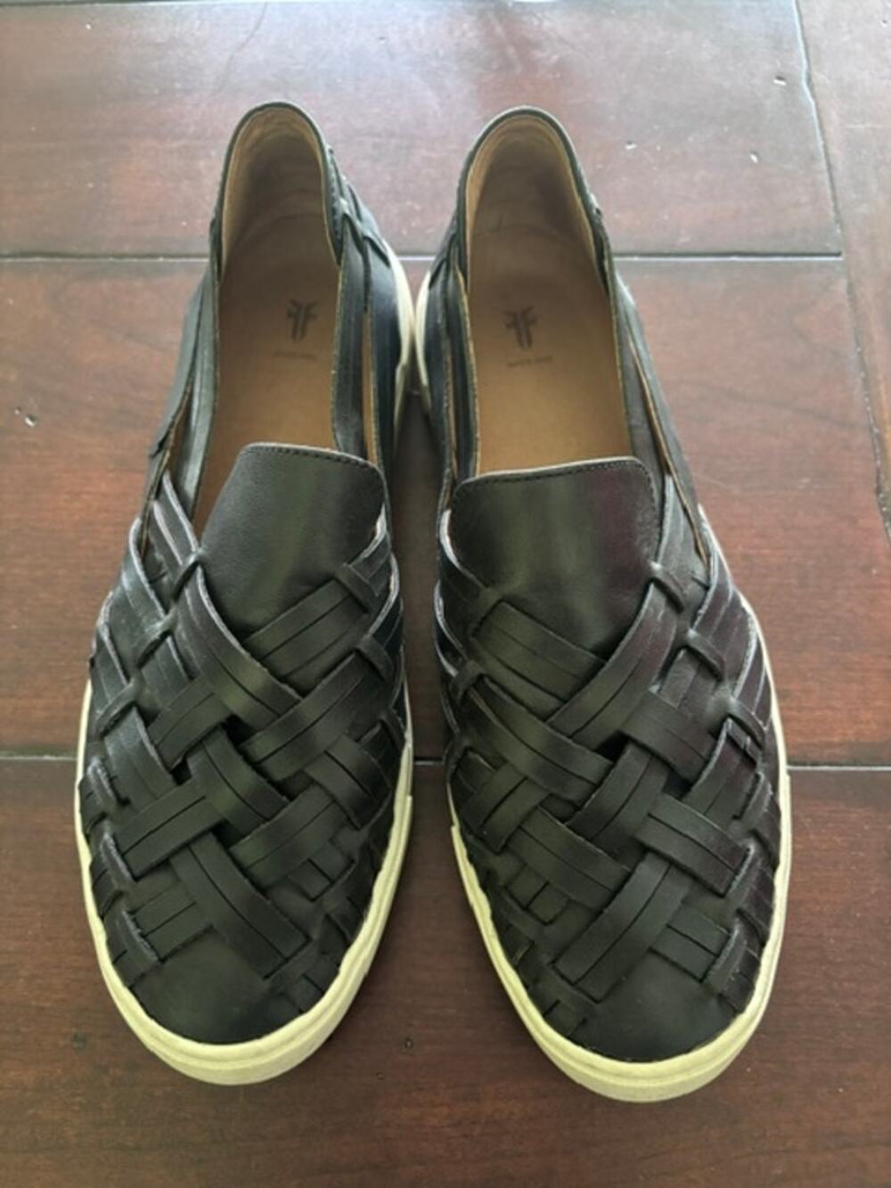 Frye Womens 8.5 Black Woven Leather Slip On Sneakers Huarache Casual Shoes